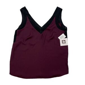 NWT Anne Klein Burgundy Chiffon Tank Top Blouse Sheer Edges V-Neck Size 6 $49
